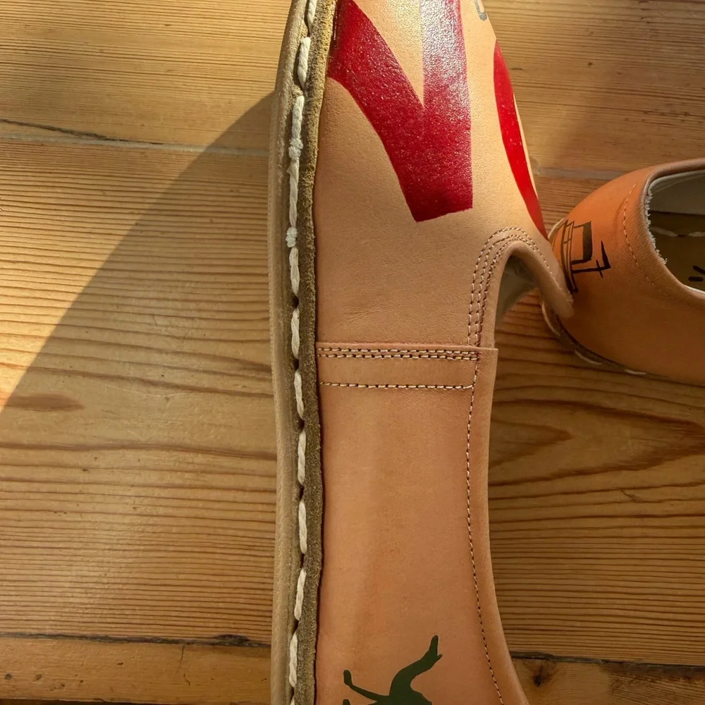 Custom Artist Series Sabah Tan Leather Slippers by Artist Carolyn Macartney - Picture 6 of 10